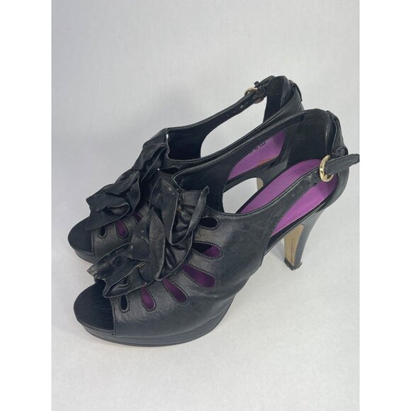 Madden Girl Shoes Women's 8.5 black kobiee ruffle cone heel belt buckle - Picture 16 of 16